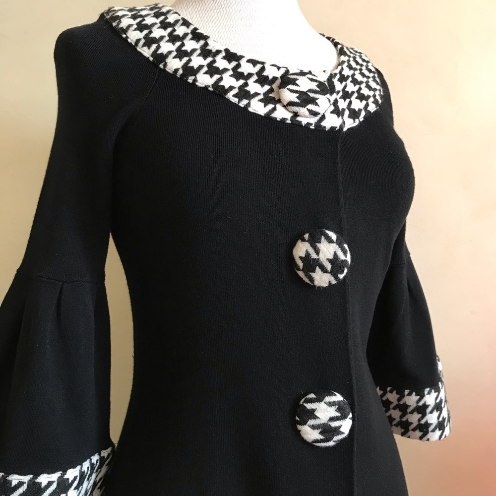 Vintage Black Dress with Houndstooth Trim - Picture 2 of 5